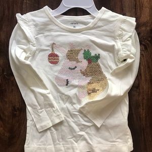 New! Carter’s Girls 3T Long Sleeve Top Sequined Holiday Unicornt White Jersey